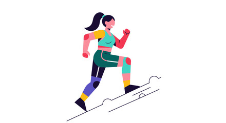 Energetic Woman Climbing A Staircase Representing Healthy Lifestyle, Fitness and Exercise