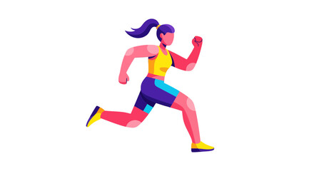 Obraz premium Energetic Woman in Active Run Position on Black Background Simple Illustration