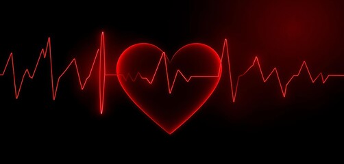 Abstract pulsating red heart, beating rhythmically on black background,  love,  red