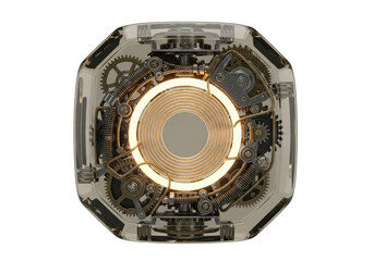 Intricate mechanical orb with glowing core isolated on transparent background