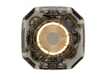 Intricate mechanical orb with glowing core isolated on transparent background