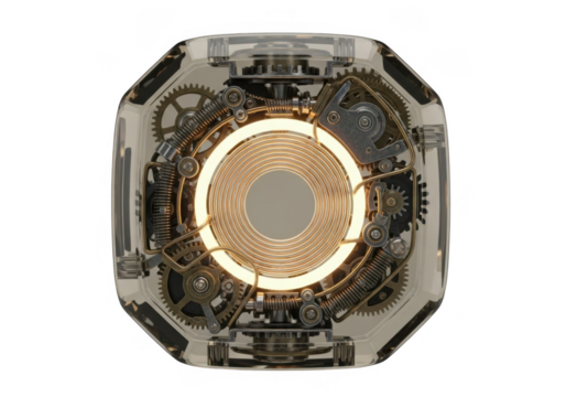 Intricate mechanical orb with glowing core isolated on transparent background