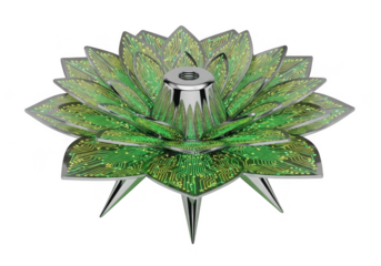 Intricate green lotus flower sculpture isolated on transparent background