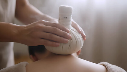 Hot Herbal Compress on Neck, Relaxing with Warm Compress, Therapeutic Massage at Home
