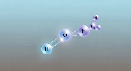 Dynamic molecular structure of hydrogen peroxide H2O2 showing oxygen and hydrogen atoms bonded together in a scientific representation