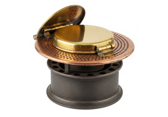 Antique brass and copper drain strainer isolated on transparent background