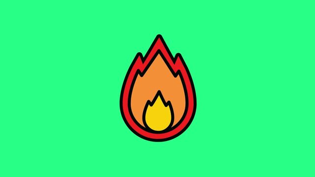 A simple graphic of a stylized flame icon centered on a bright green background, bold and clean now, video loops, green screen, 4k, footage, 4k footage, videos, video clip, slow motion