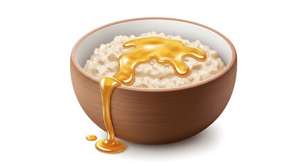 Bowl of Porridge with Honey Drizzling Down Breakfast Vector Illustration