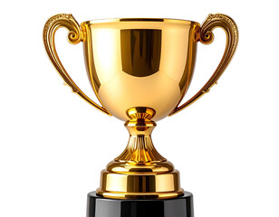Ornate golden trophy on black pedestal, symbolizing victory and achievement
