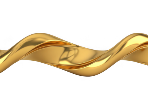 Shiny gold liquid wave isolated on transparent background