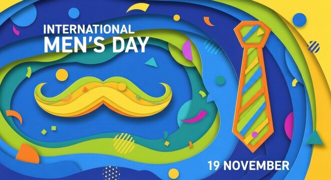 International mens day celebration with tie and mustache graphic