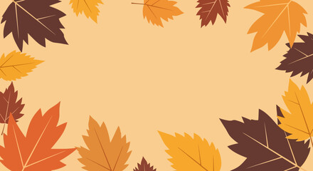 Autumnal Equinox Leaves Bordering Beige Backdrop with Copyspace for Greetings and Invitations © fardo