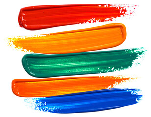 Vibrant paint strokes in red, orange, green, orange, and blue