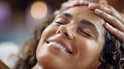 A serene moment featuring a woman enjoying a relaxing massage, embodying tranquility and self-care in a calming environment.