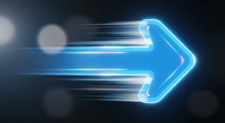 A vibrant blue arrow streaks across a dark background, symbolizing speed, direction, and progress, with a sense of urgency and forward momentum