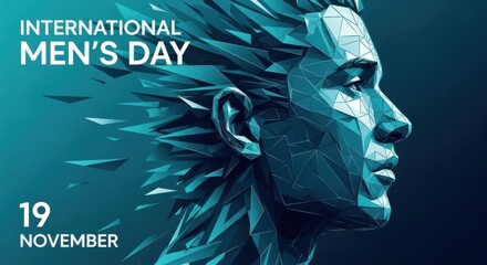 International mens day abstract digital art with mans face and date