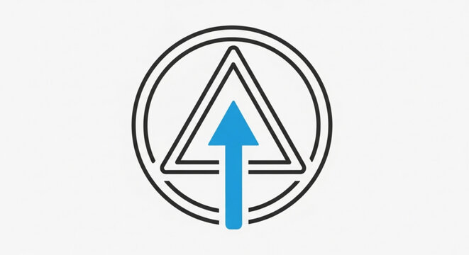 Modern logo design featuring a blue arrow pointing upwards within a triangle and circle, , conveying direction and simplicity