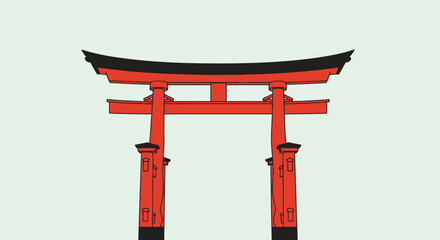 Minimalist Illustration of a Traditional Japanese Torii Gate against a Plain Background