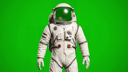 Astronaut Suit Animation with waves on a green background high detailed 3d ultra hd 4k 3840x2160 distortion, screen overlay, glitch, static noise, scan lines black background, animated video loop - Powered by Adobe