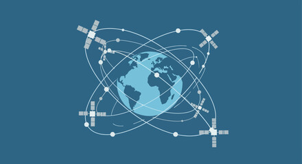 Global communications network with satellites orbiting earth for information technology © fardo