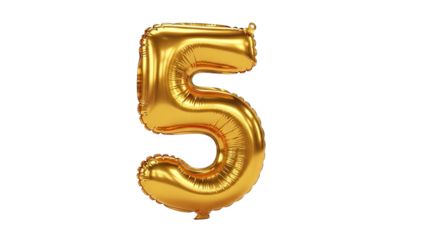 Shiny Golden Number Five Balloon Floating With Reflections On A Transparent Background Celebrating A Milestone Or Anniversary Event