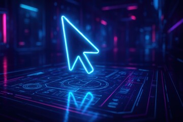 Neon cursor in cyber room
