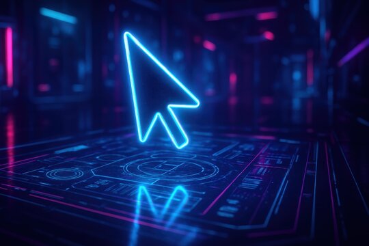 Neon cursor in cyber room