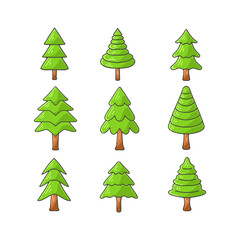 Simple Line Art Evergreen Christmas Trees Collection