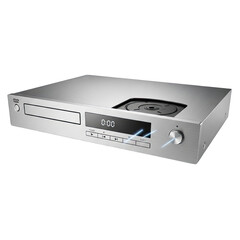 Obraz premium Silver Digital Audio CD Player with Black Display and Blue Lights on a Transparent Background Showing a Modern Music Device