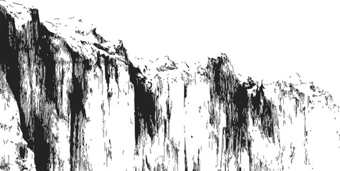 Cliff face sketch, hand drawn rugged vertical rock formation with dramatic shadows — stock vector