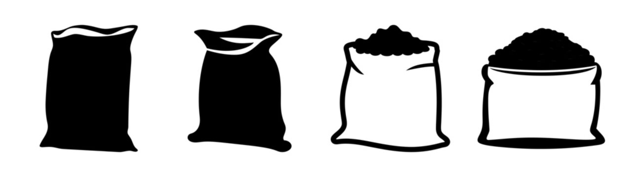 Four rough sketch bags of fertilizer or soil varying in fill levels