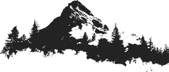 Fototapeta premium Mountain silhouette sketch, hand drawn pine trees and rugged peak landscape — stock vector