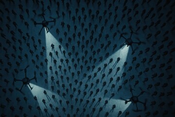 Drones scanning crowded area