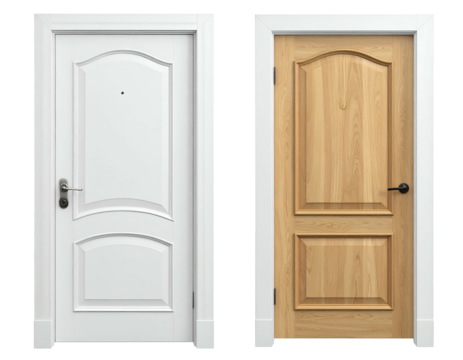 Two framed doors, one white, one natural wood