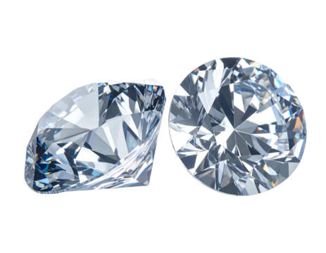 Two sparkling, cut gemstone facets reflect bright light