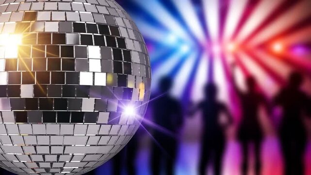 Sparkling Disco Ball at a Lively Club with Diverse Crowds and Dynamic Light Beams.