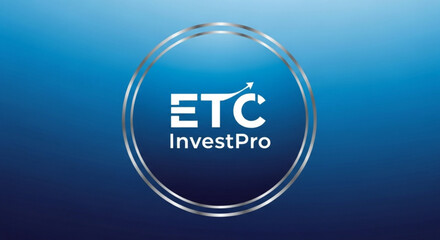 Etc investpro logo featuring an upward arrow, symbolizing growth and investment success, set against a gradient blue background, perfect for financial branding