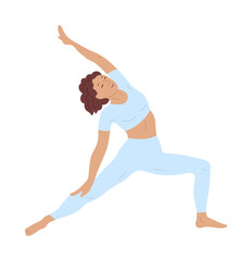 Woman do yoga or Pilates exercises cartoon vector illustration. Young girl doing stretching, fitness workout, meditation, yoga class sport training. Healthy wellness gymnastic lifestyle balance