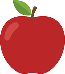 Fototapeta premium Flat Design Simple Delicious Red Apple with Leaf Fruit Illustration
