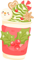 Cute Christmas Matcha Parfait Illustration