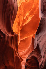 Narrow Slot Canyon Passage with Intense Orange Illumination