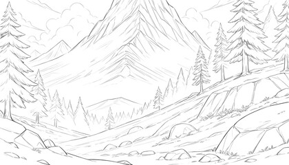 Obraz premium Pine Mountain Scene Illustration