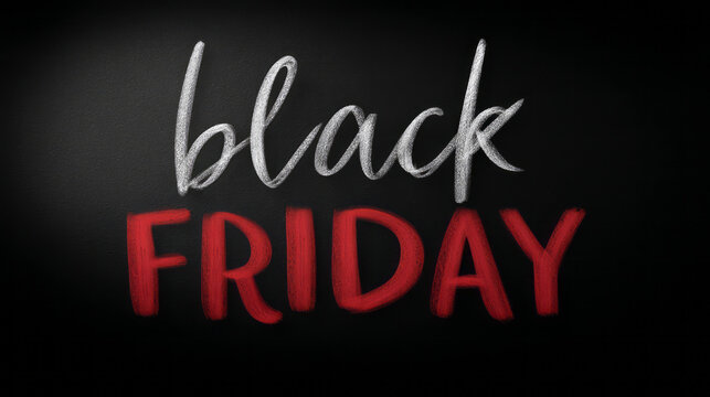 Exciting Black Friday sale graphic for shopping promotion. This modern text on dark background signals big discount event for retail