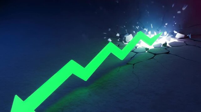 Green arrow breaking through surface conceptual illustration