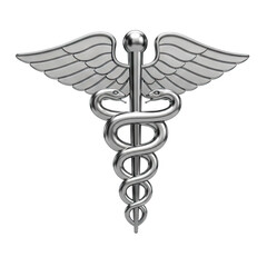 Silver Caduceus Medical Symbol With Wings And Snakes On A Transparent Background