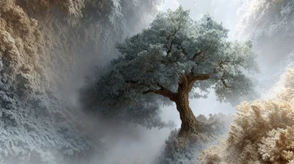 Stickers Meisjeskamer Solitary fantasy tree emerges from magic dream of cloud and mist. An epic and powerful scene inspiring feeling of hope and light  © THESUN