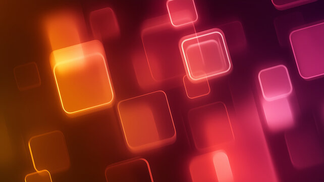 Glowing abstract squares in vibrant red, orange, and pink hues create dynamic and modern digital background. soft glow and floating shapes add depth and movement