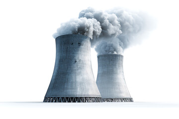 Modern nuclear power plant with steam rising from cooling towers, ideal for energy, environment, and industrial concepts, showcasing clean technology and future sustainability initiatives