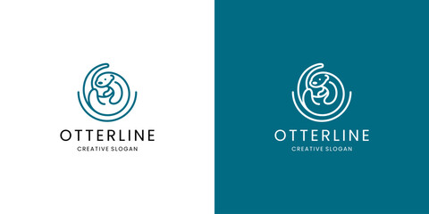 Otter Sign Icon Circle Outline Minimalist Logo Template Illustration © EndR_ID