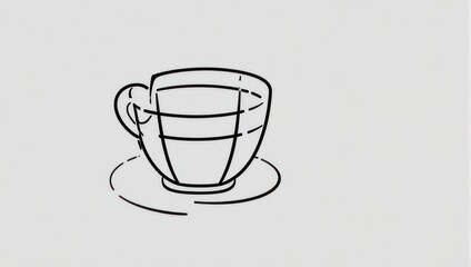 Simple line drawing of a coffee cup on a saucer, minimalist art.